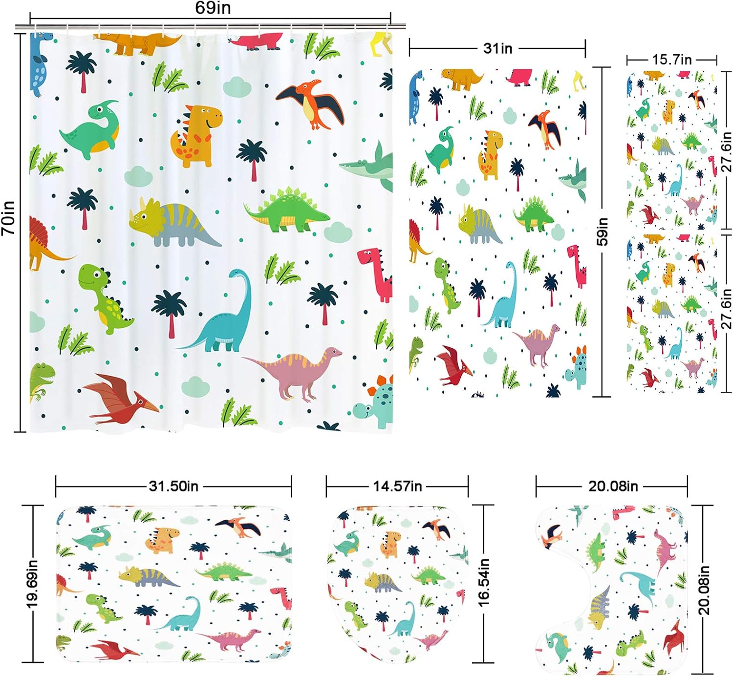 Ikfashoni 7 Piece Cartoon Dinosaur Bath Set with Rug and Towels