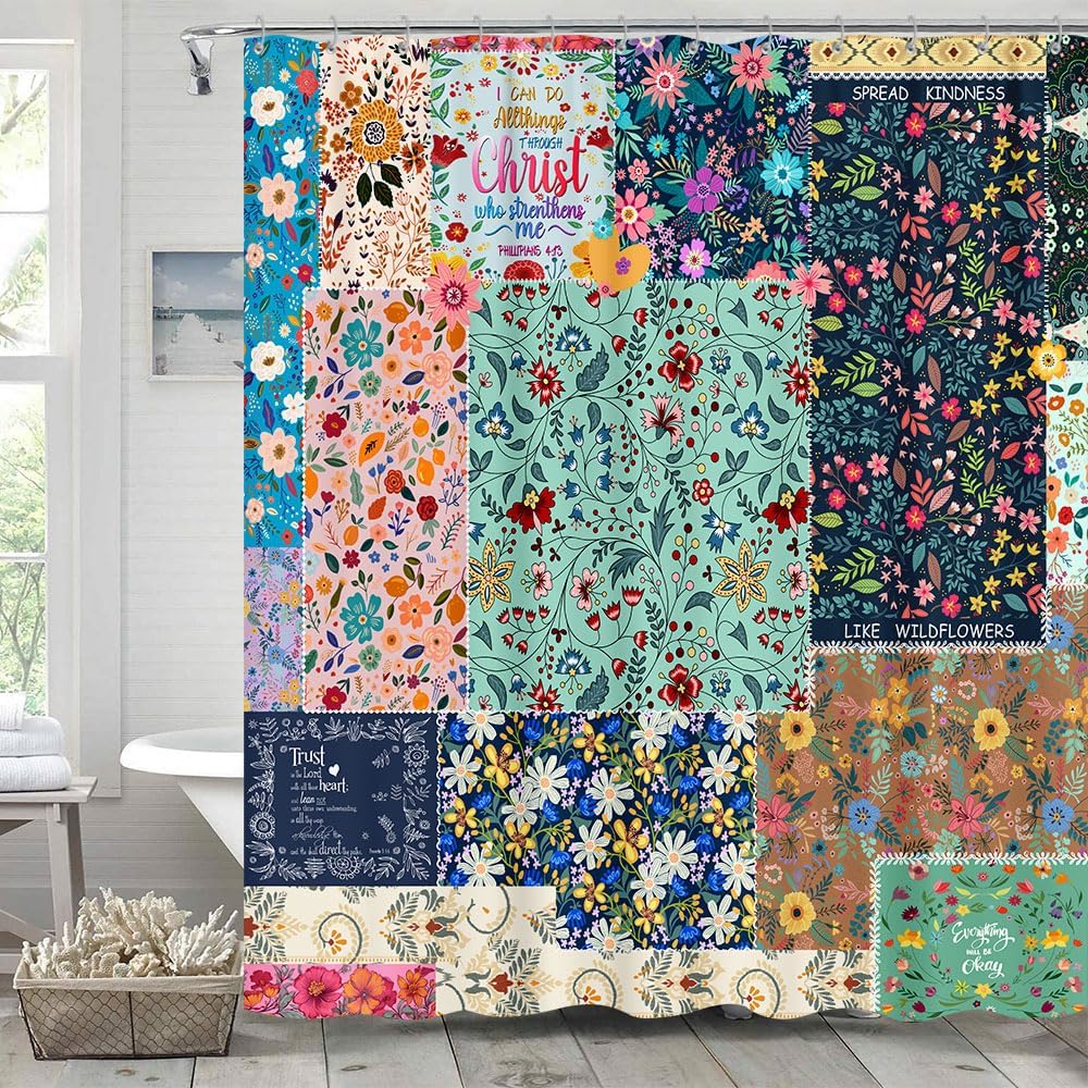 Bohemian Boho Floral Shower Curtain Set