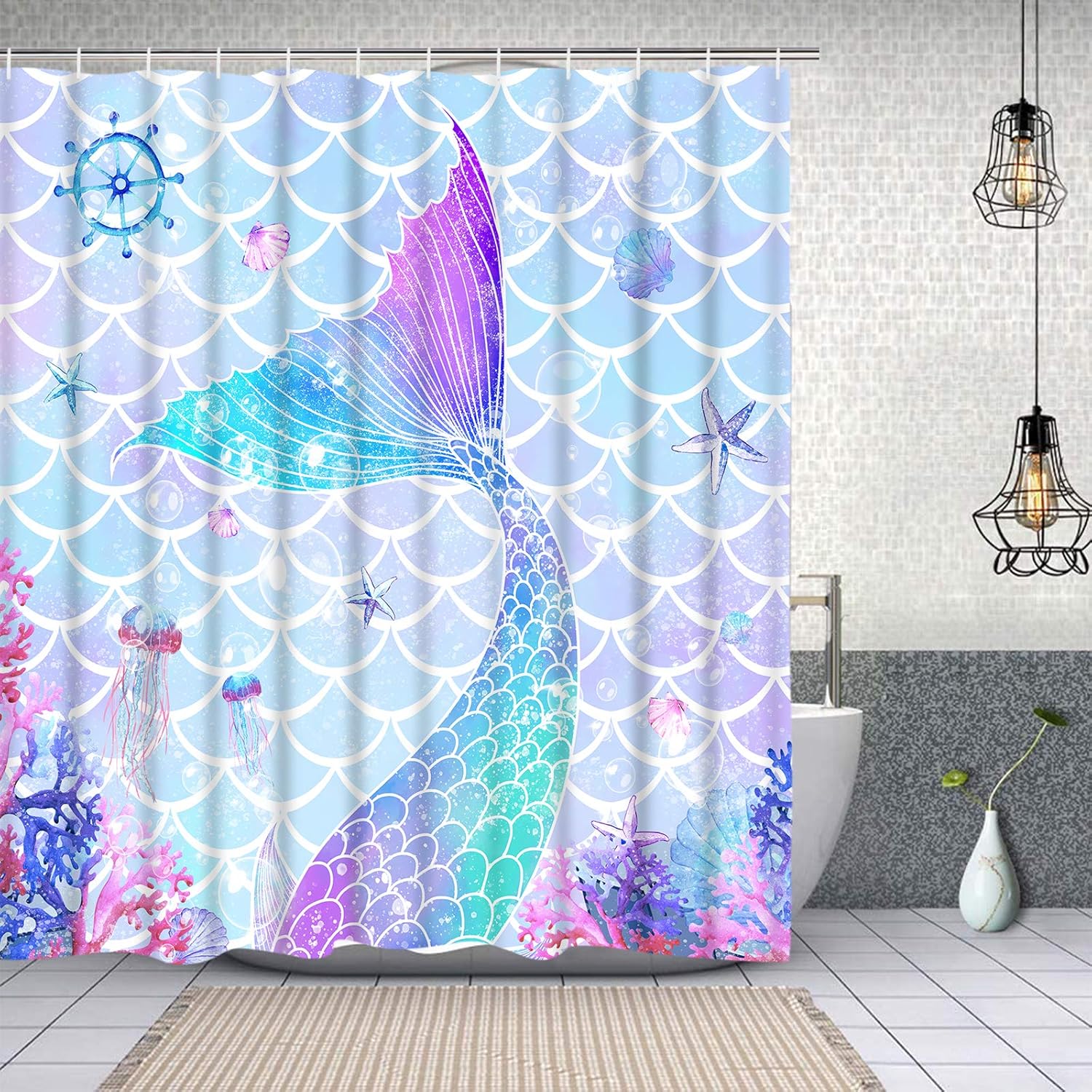 Perfect 4-Piece Mermaid Bathroom Set for Kids with Non-Slip Rugs