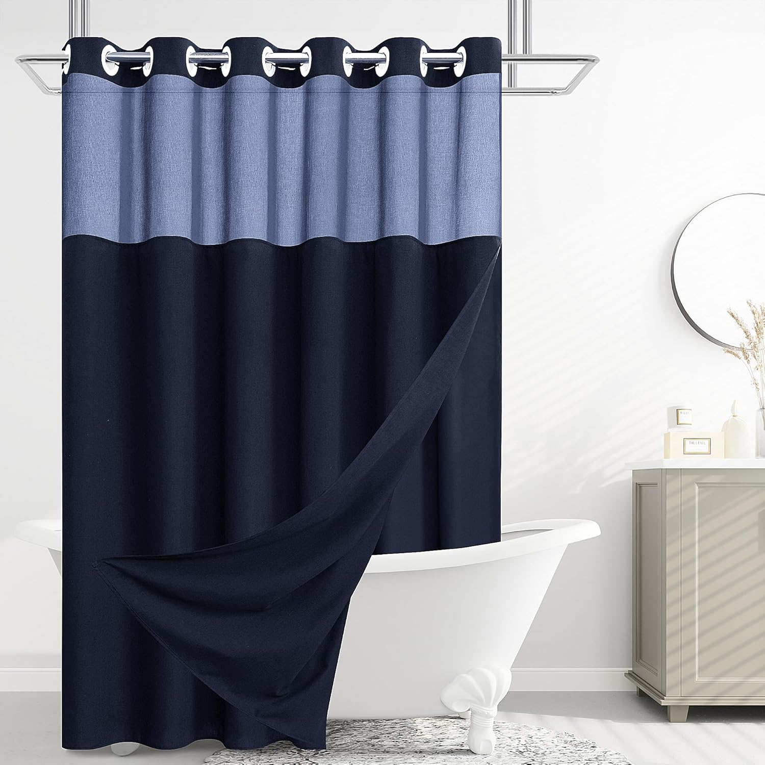 No Hooks Needed Luxury Water-Resistant and Easy-Wash Linen Shower Curtain Set