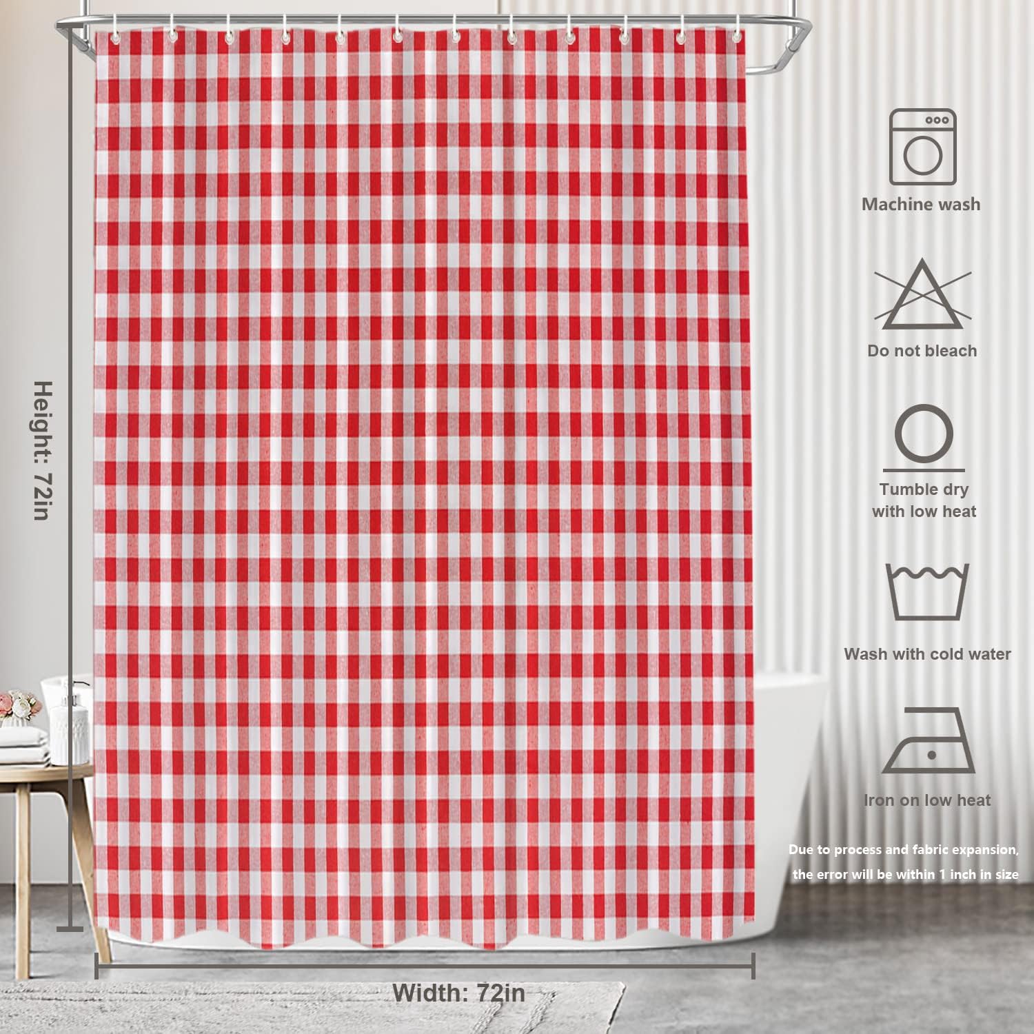 BaoNews Red White Checkered Shower Curtain Set