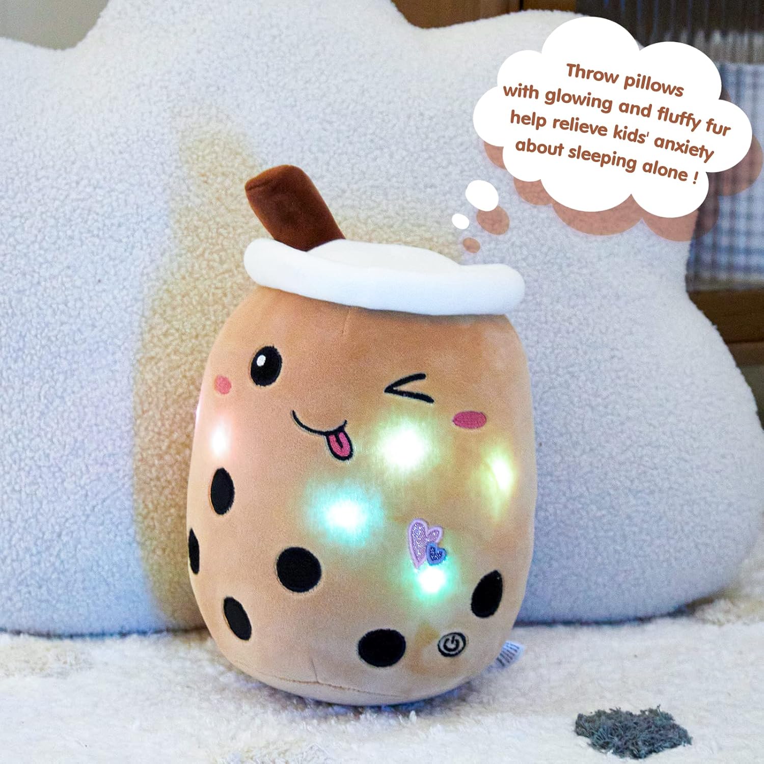 Boba Milk Tea Plush Pillow with LED Lights