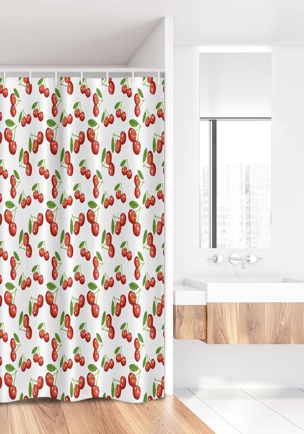 Ambesonne Cherry Design Fresh Berry Summer Green Garden Shower Curtain Set