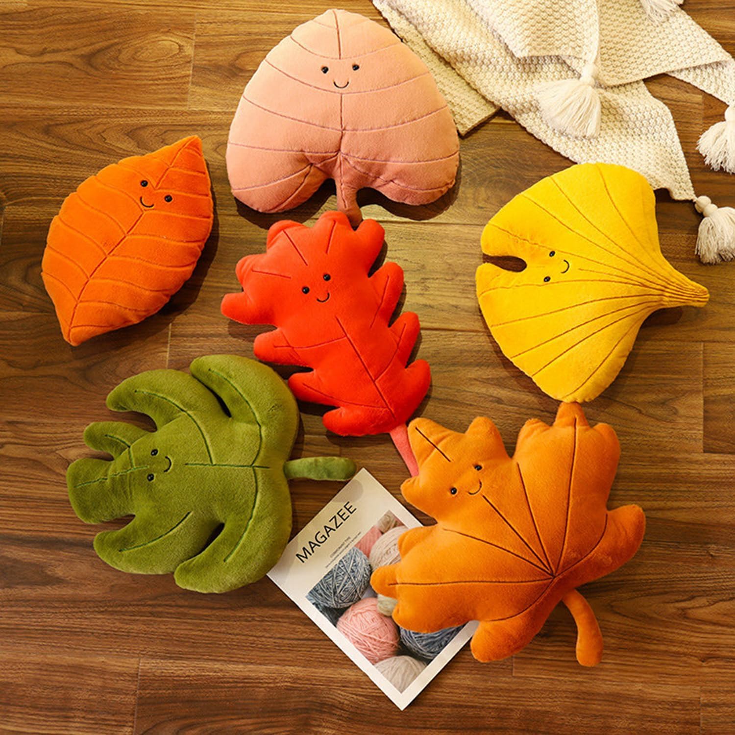 Soft Plush Orange Leaf Pillow for Home Decor