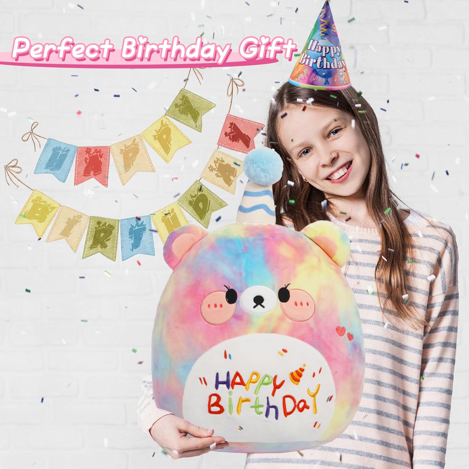 ARELUX 18in Cute Color Bear Plush Pillow
