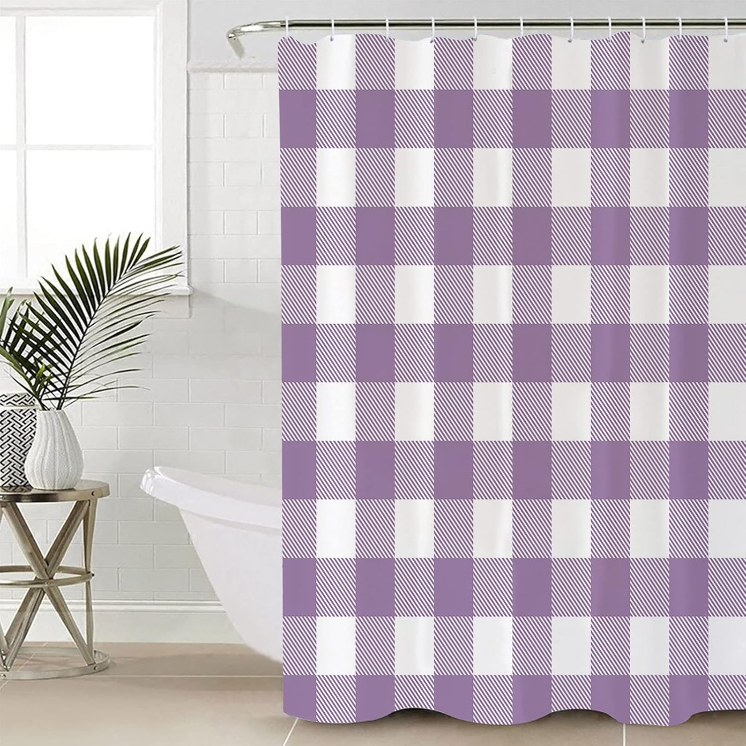 TocaHome 60x72in Purple and White Tartar Plaid Waterproof Shower Curtain Set
