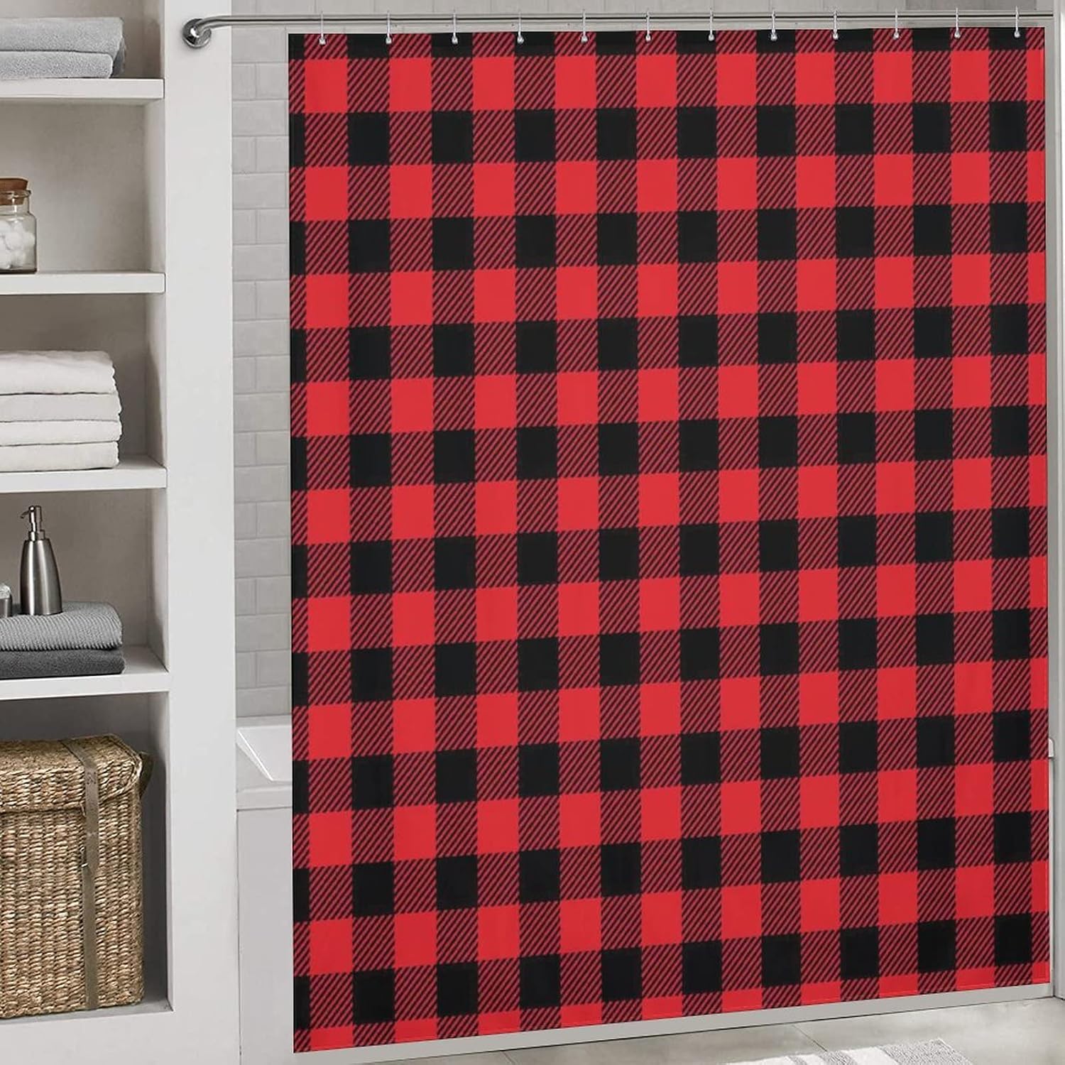 Buffalo Plaid Design Print 12 Hooks Included Washable