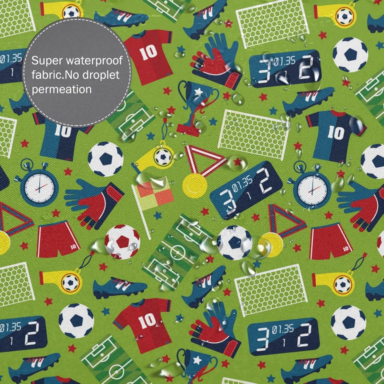 72x72 Inches Soccer Ball Green Shower Curtain with Hooks