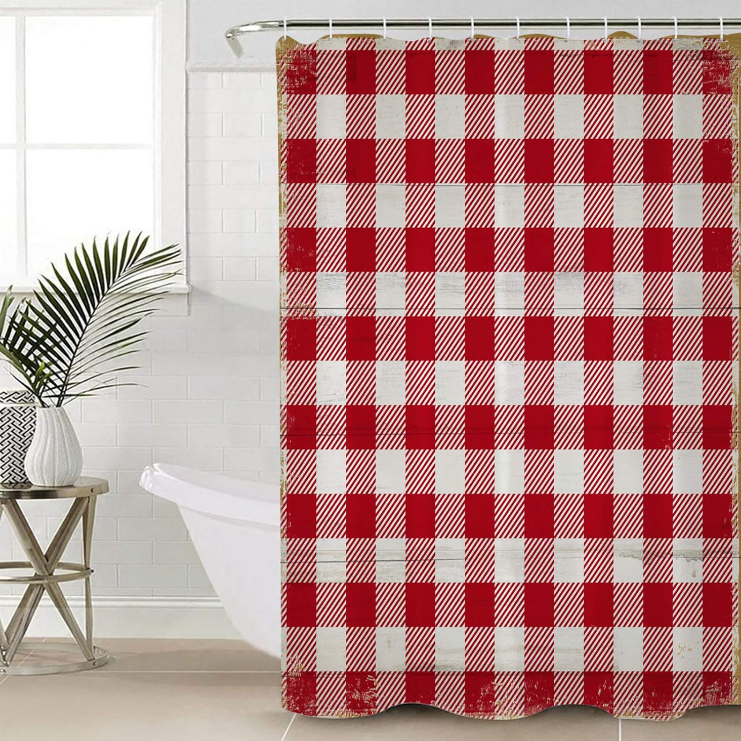 Charming Christmas Shower Curtain with Retro Buffalo Check Design
