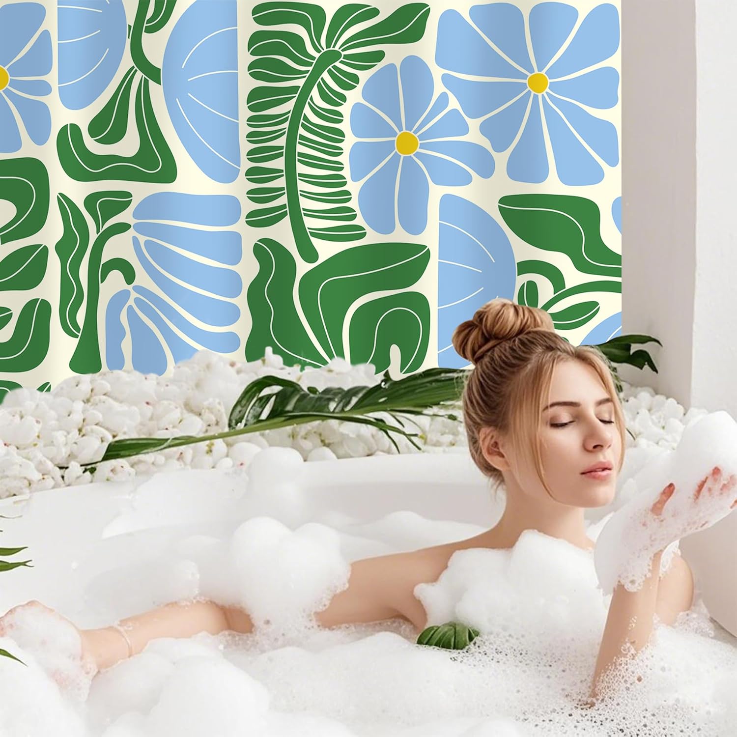 Stylish Boho Floral Shower Curtain Washable Durable