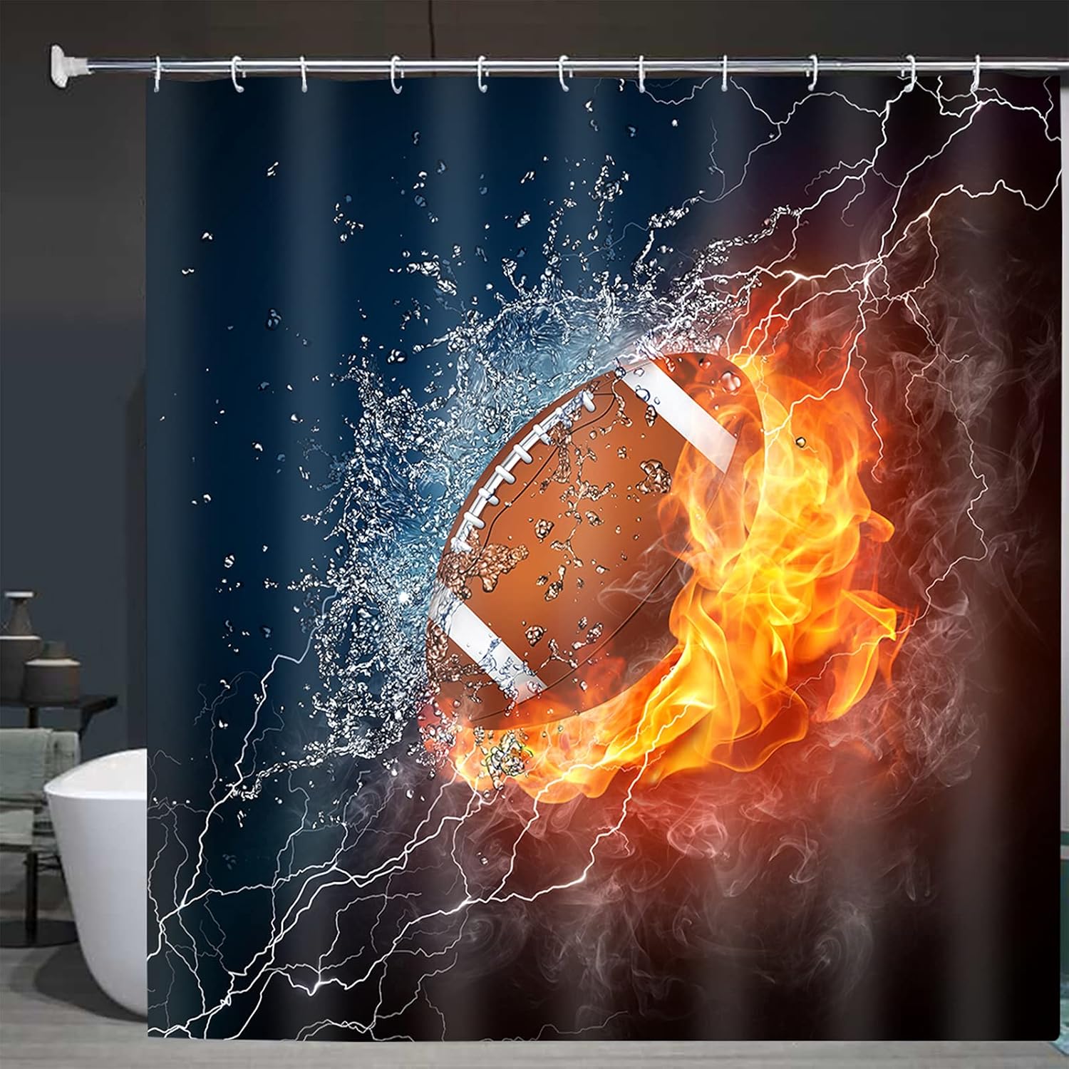 Abaysto Sports Rugby Football Splashing Lightning Shower Curtain