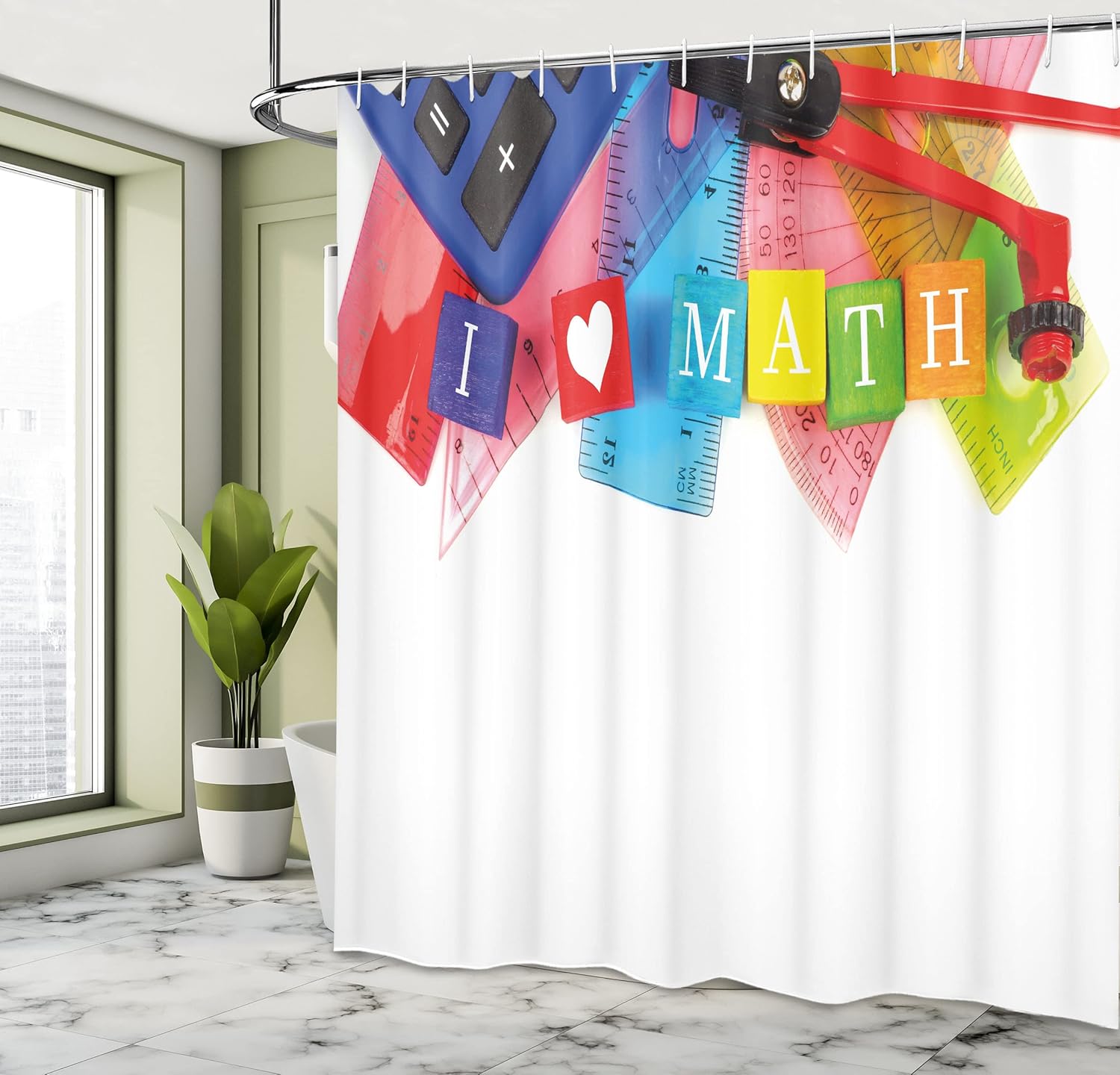 Ambesonne Mathematics Calculator Shower Curtain 12-Hook Design 69W x 70L