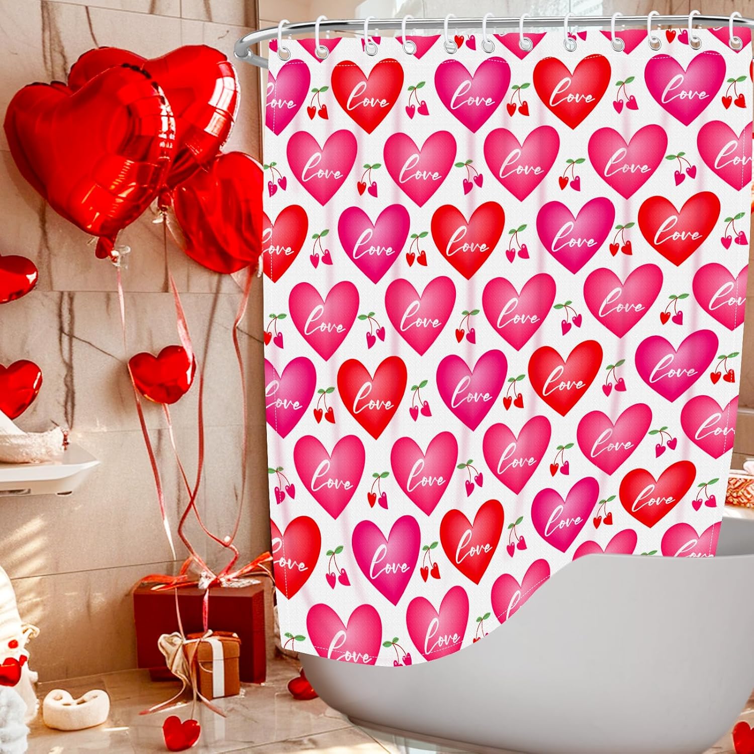 Nidoul Valentines Day Shower Curtain Set 72x72 Inch