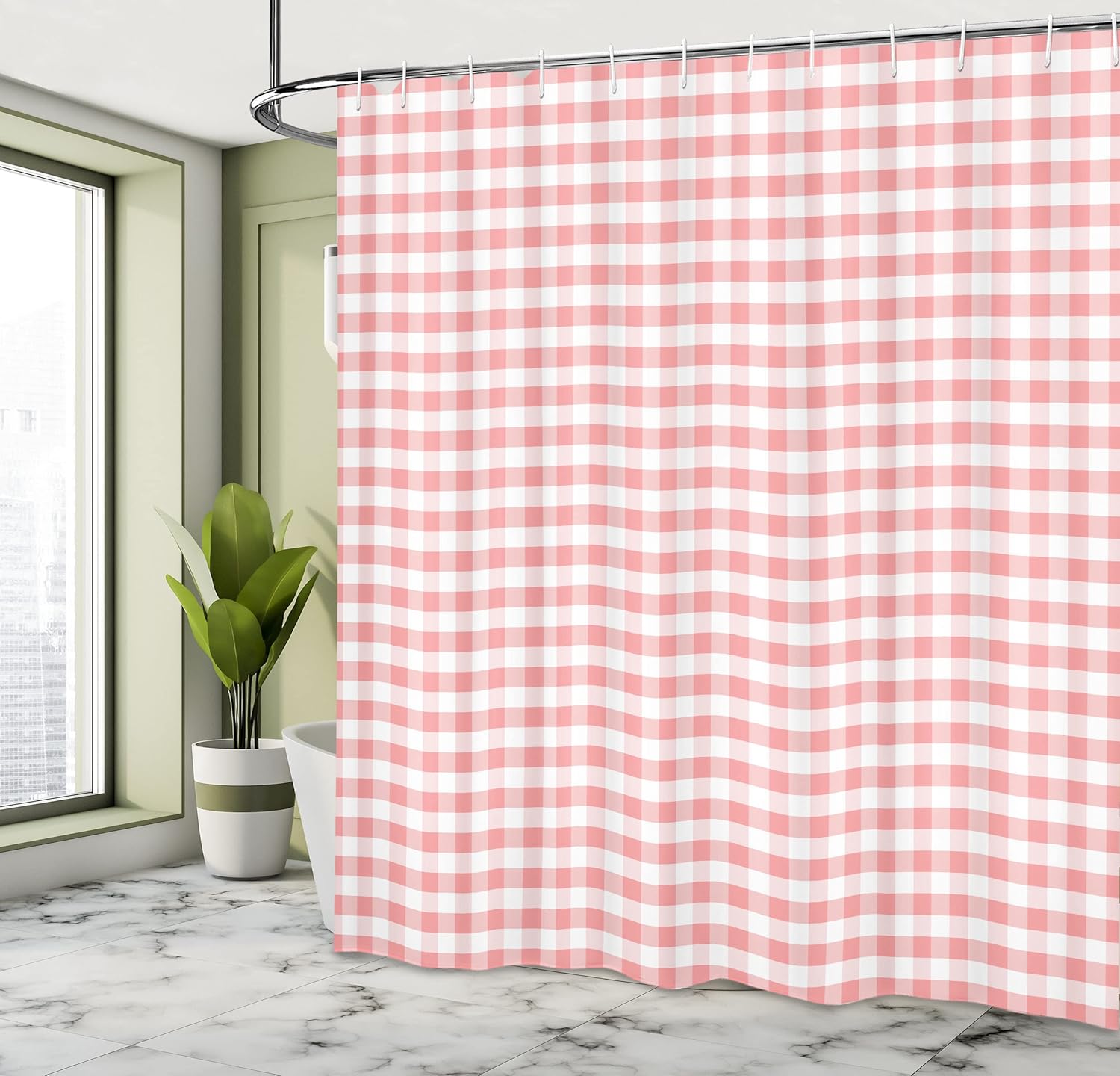 Ambesonne Checkered Shower Curtain Pastel Pink 69x70