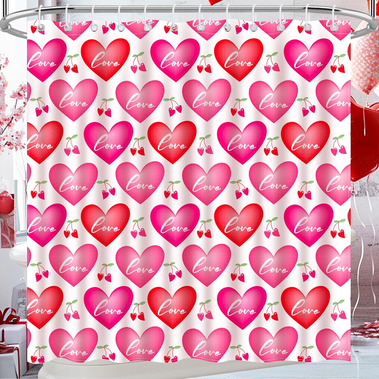 Nidoul Valentines Day Shower Curtain Set 72x72 Inch