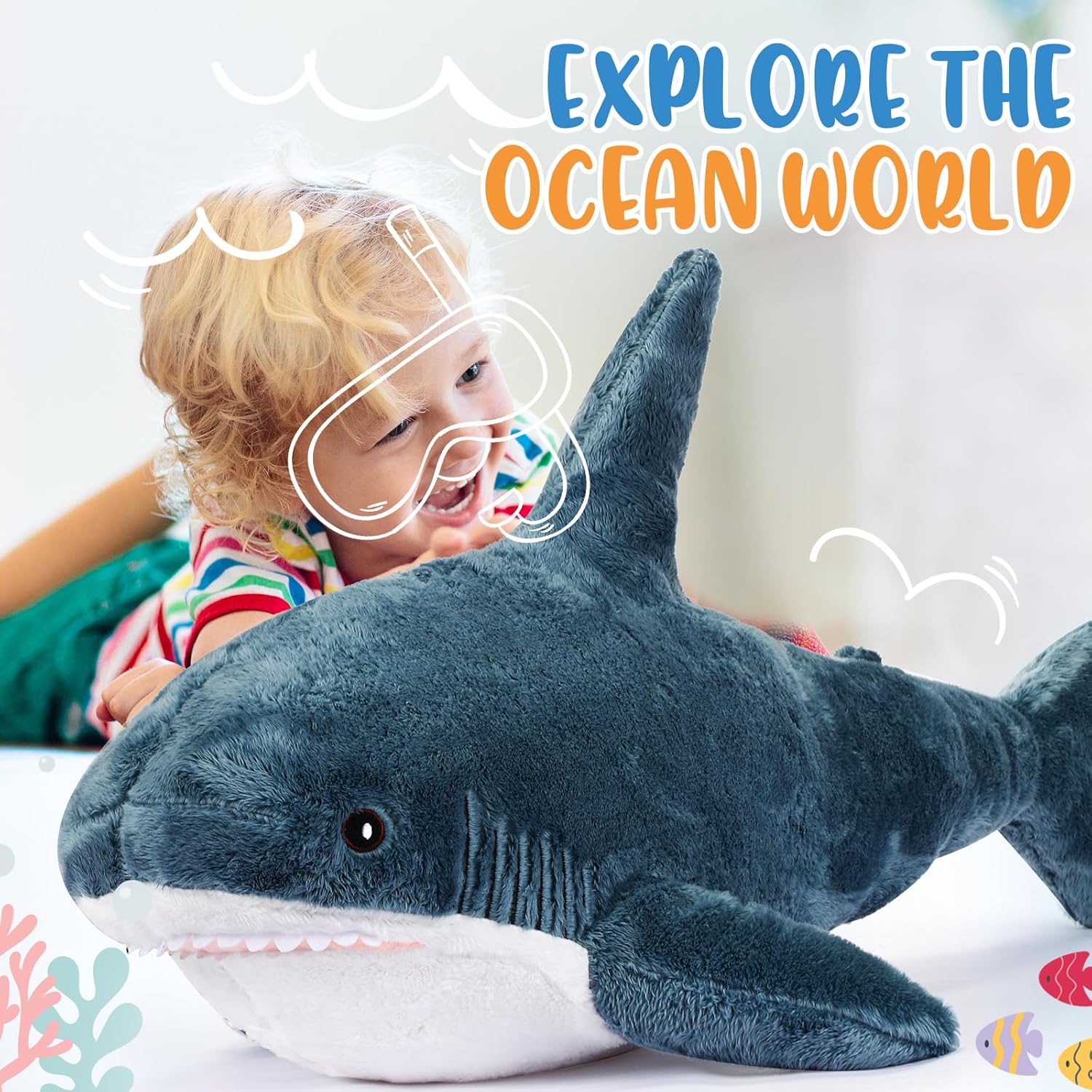 Big Blue Shark Plush Pillow for Kids and Adults - Oceanic Marine Toy