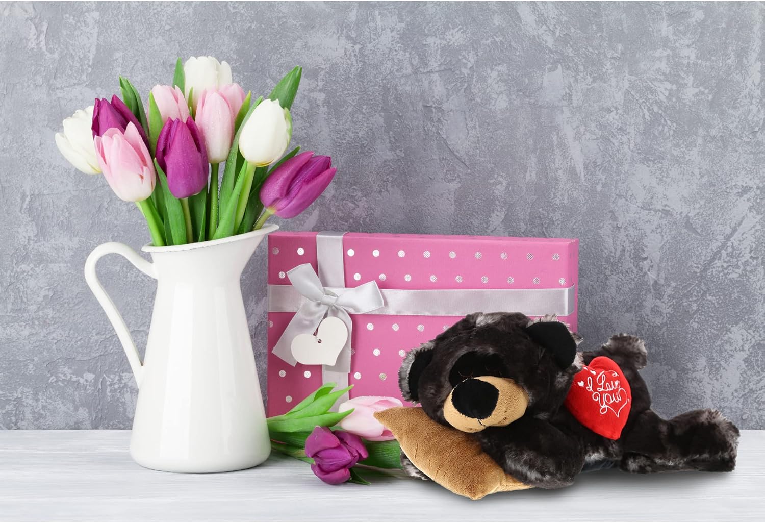 DolliBu I Love You Valentine Black Bear Plush with Pillow