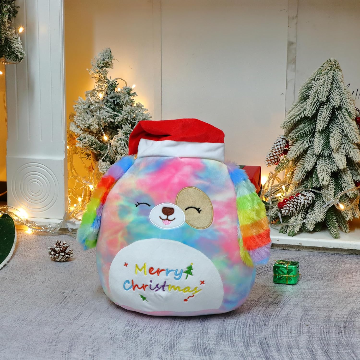 Easfan 12 Inch Christmas Rainbow Dog Plush Pillow