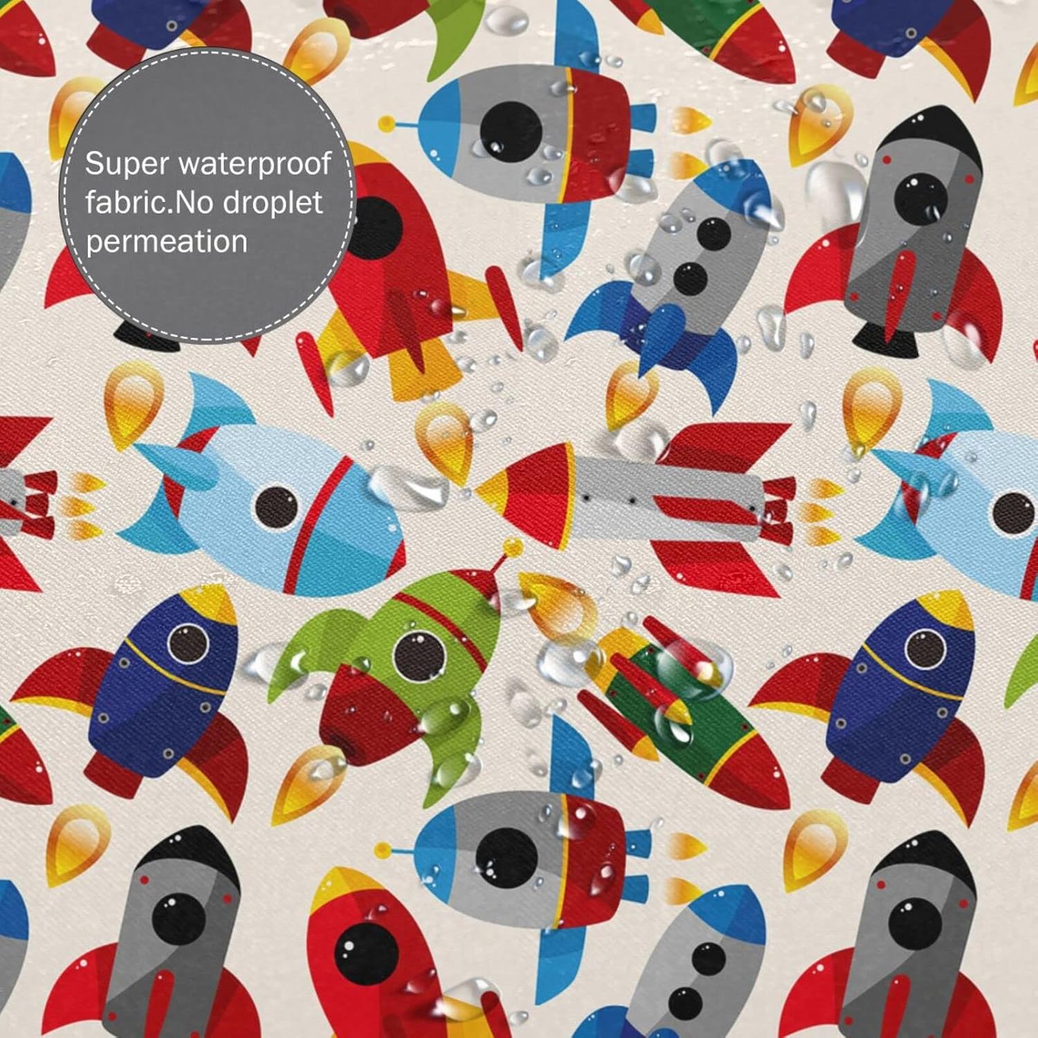 Alyyydff 72x72 Inch Cartoon Spaceship Shower Curtain with Hooks