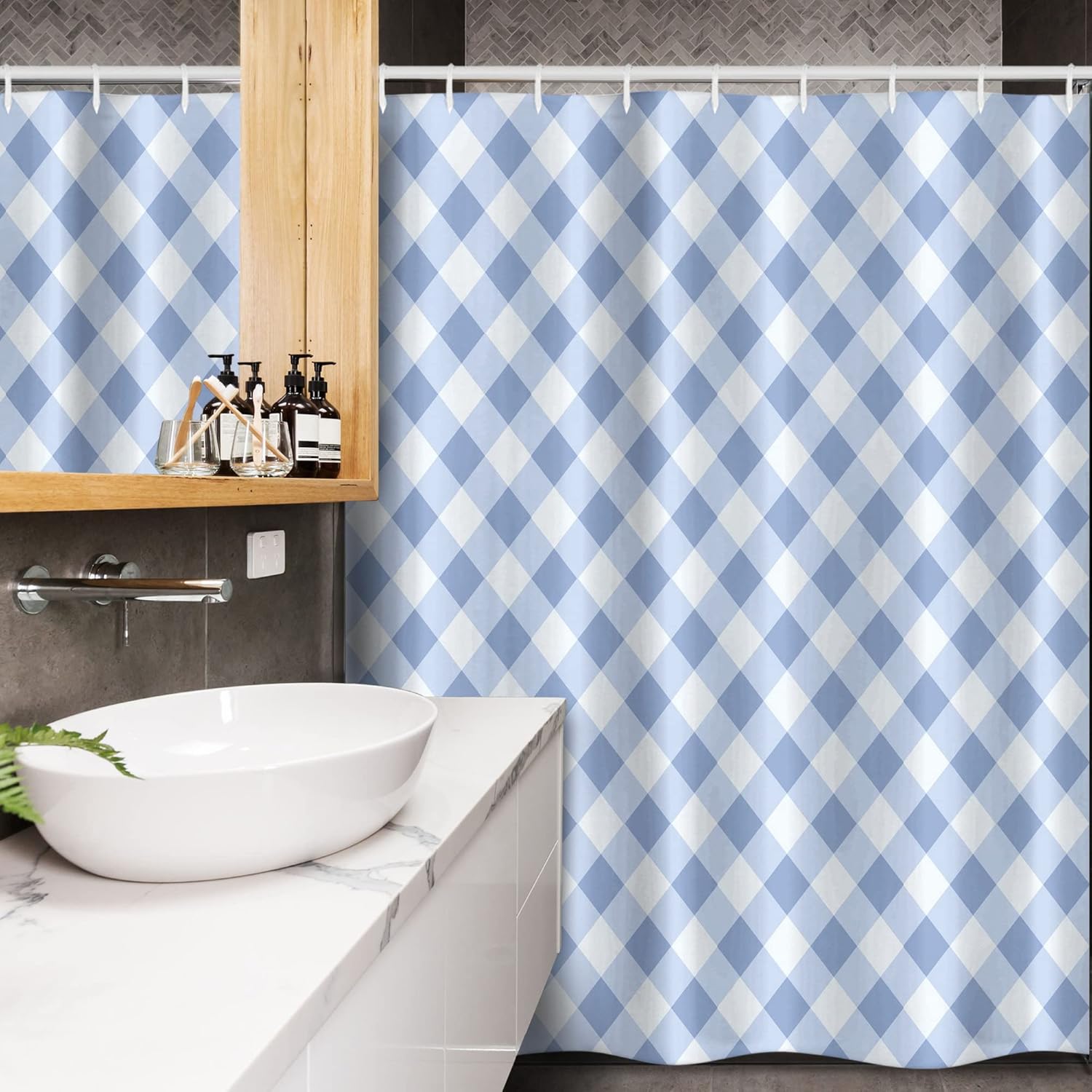 Ambesonne Geometric Stall Shower Curtain Set with Hooks 54x78 Slate Blue Pale Blue