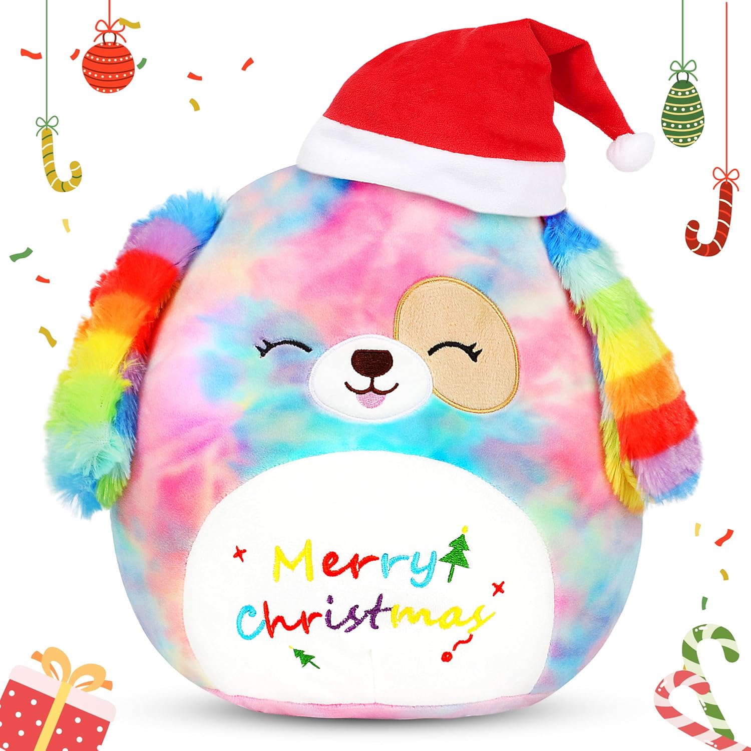 Easfan 12 Inch Christmas Rainbow Dog Plush Pillow