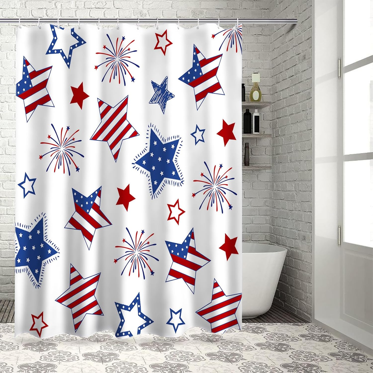 ALAGEO 4th of July USA Flag Shower Curtain
