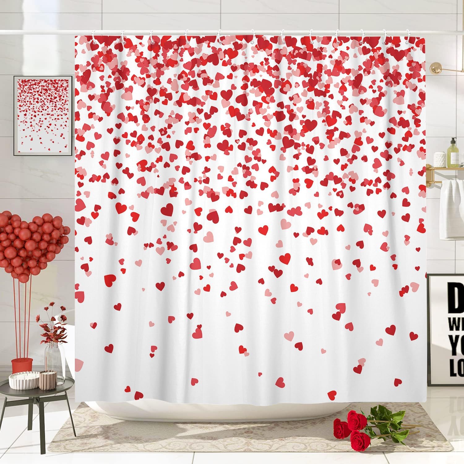 Perfect Valentines Day Shower Curtain Red Heart Design 72x72
