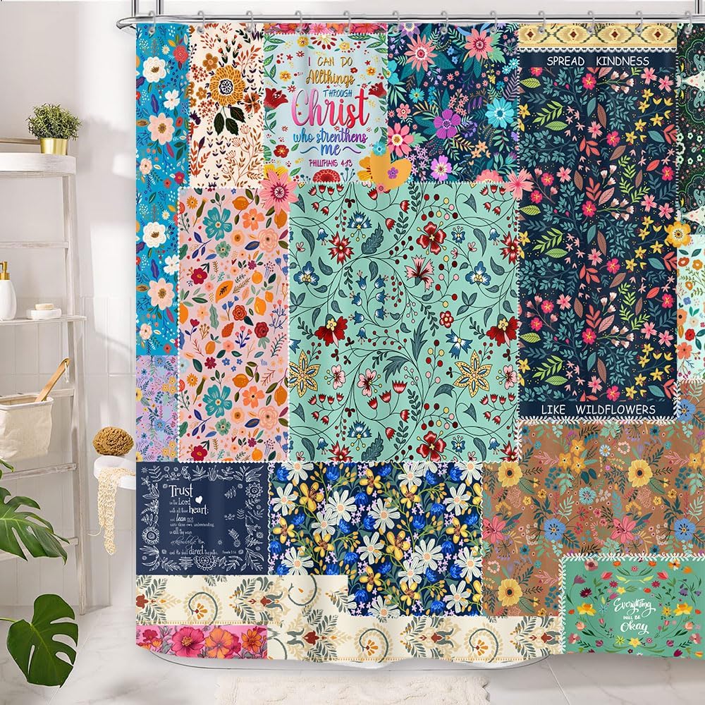 Bohemian Boho Floral Shower Curtain Set