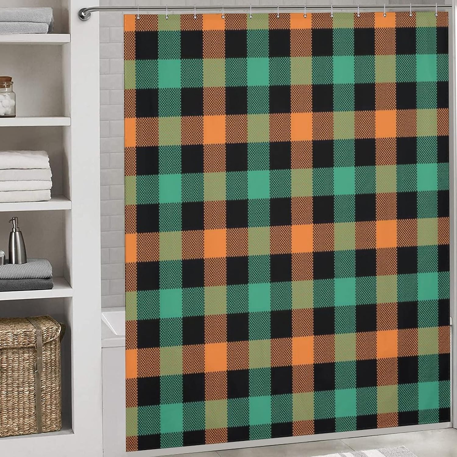 Buffalo Plaid Design 12-Hook Washable Shower Curtain