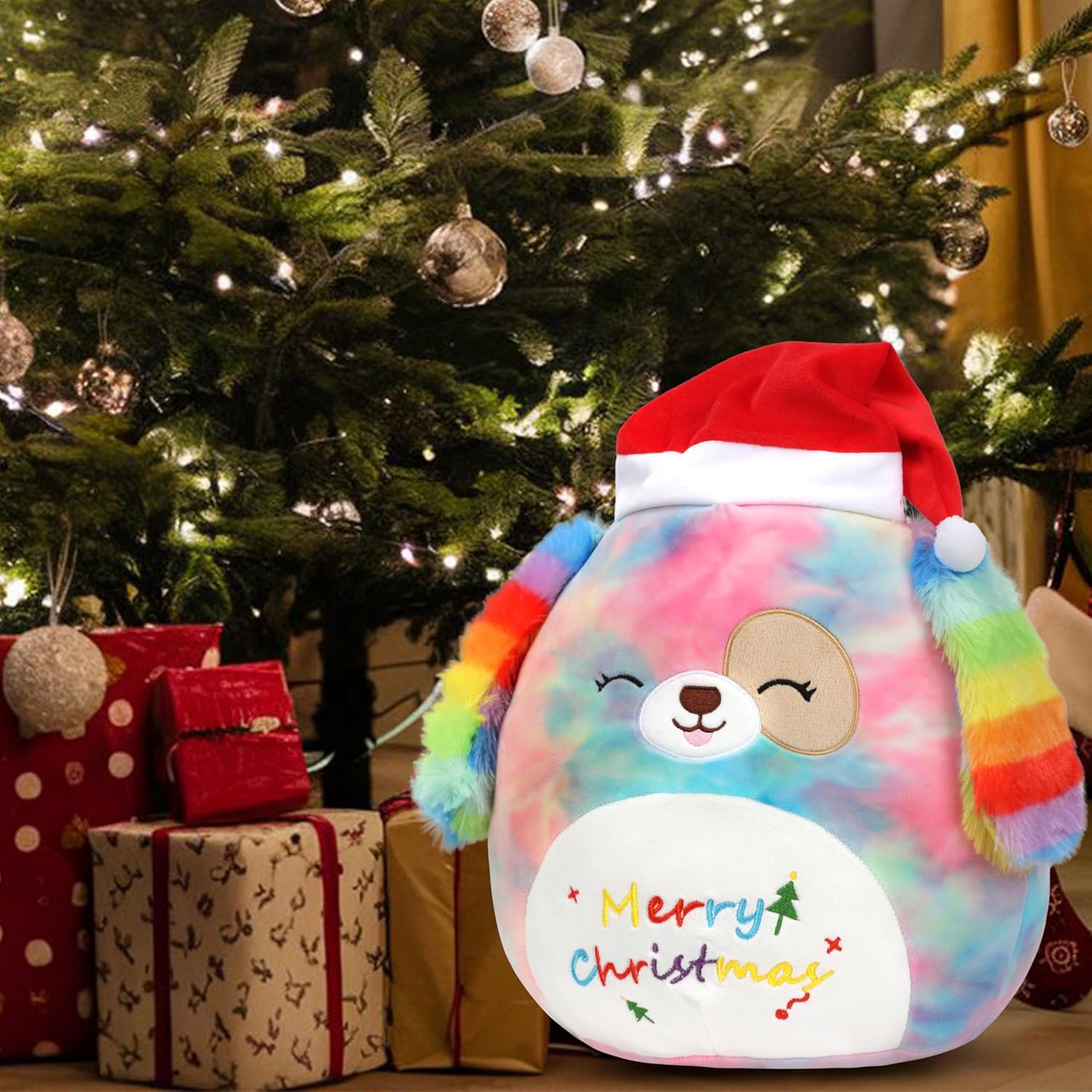 Easfan 12 Inch Christmas Rainbow Dog Plush Pillow