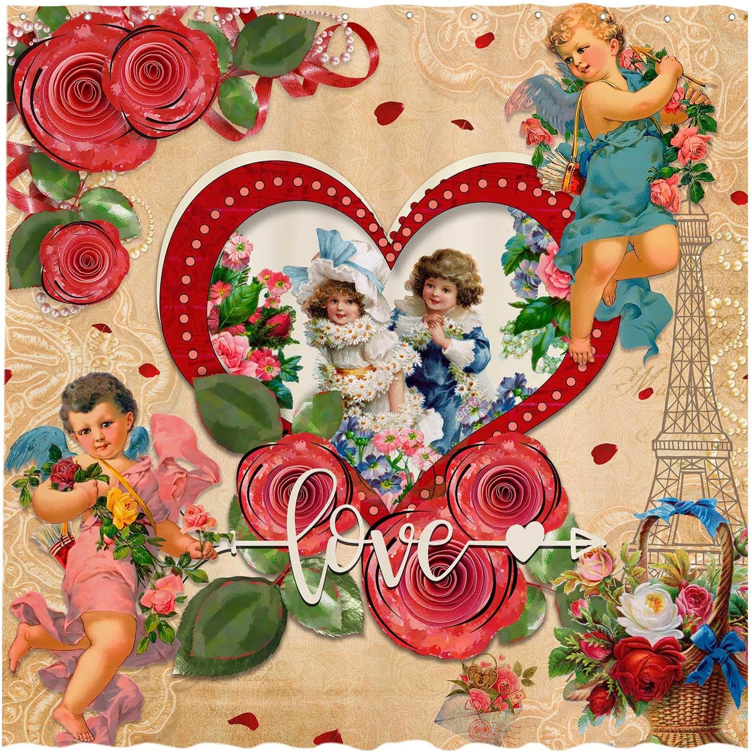 72x72 inches Vintage Heart Shower Curtain