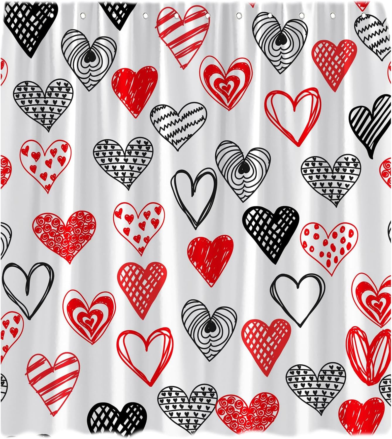 Valentine Heart Shower Curtain Red Black Abstract Design