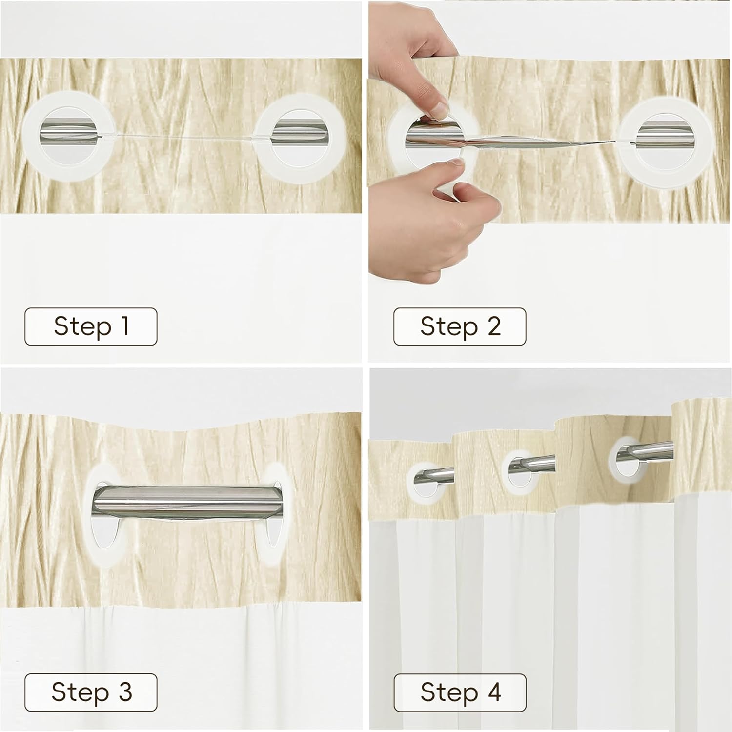 Crumpled Cream Shower Curtain with Snap-in Liner