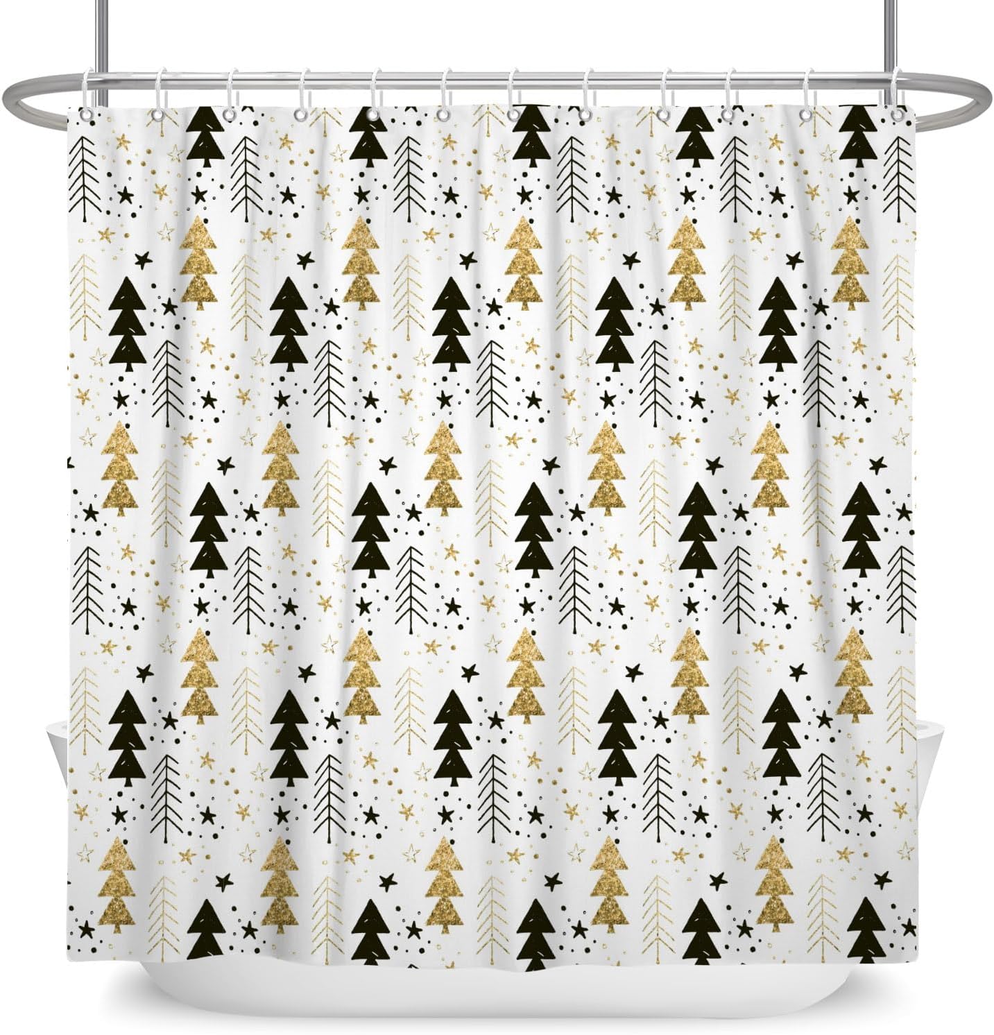 Boho Christmas Tree Shower Curtain with 12 Hooks