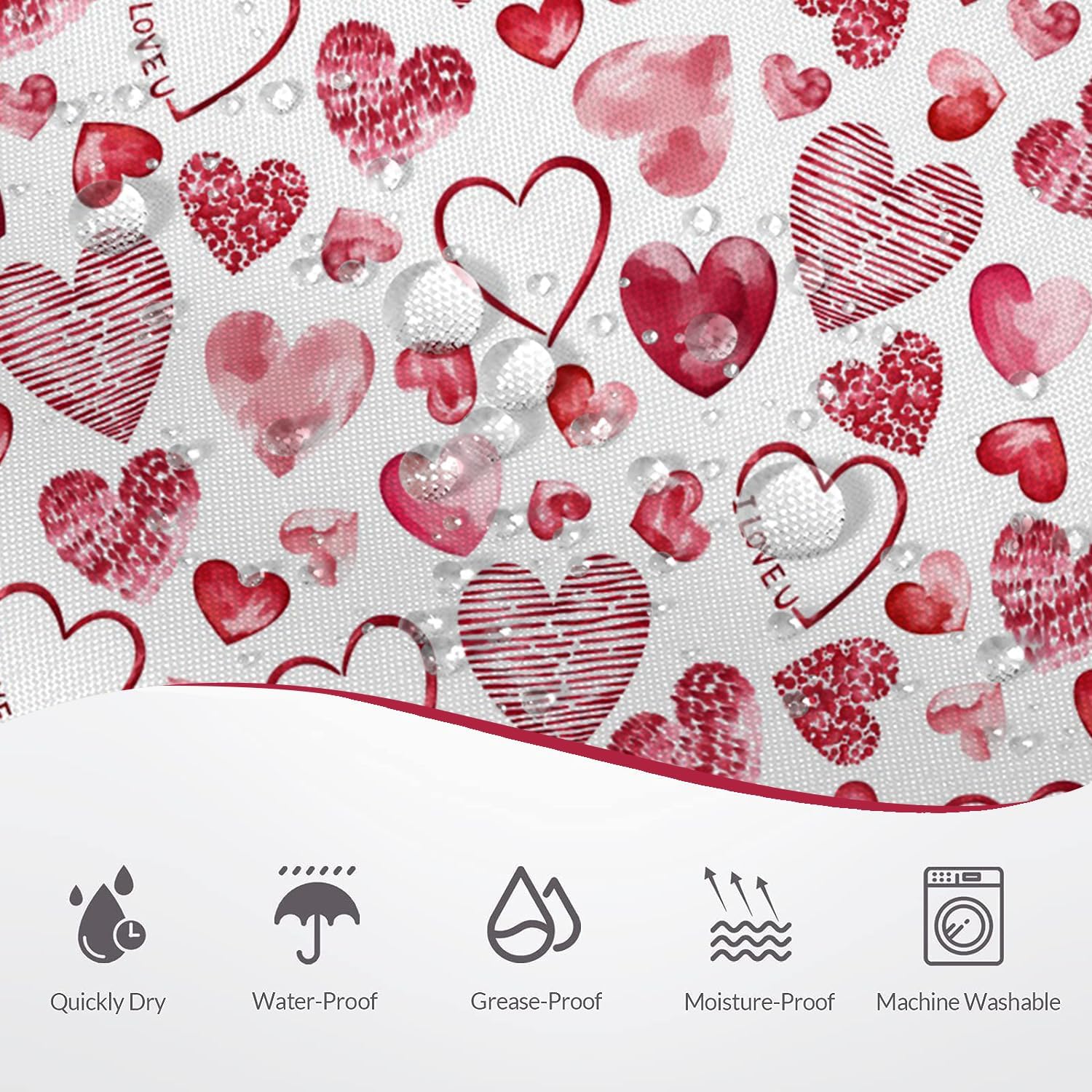 Lush Valentines Day Shower Curtain Red Pink Hearts Waterproof Durable 72x72 inches