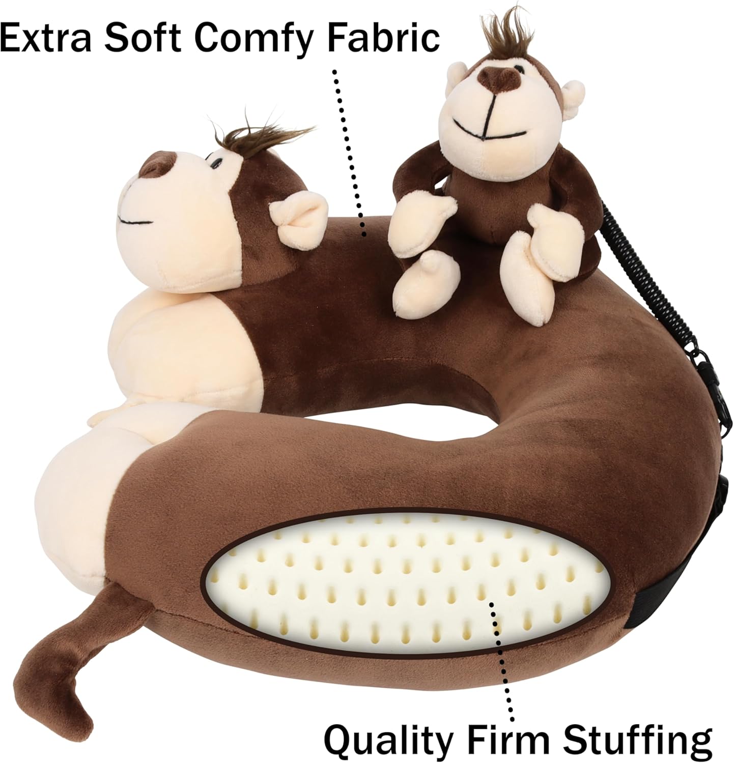 Kids Neck Pillow with Monkey Stuffed Animal for Travel