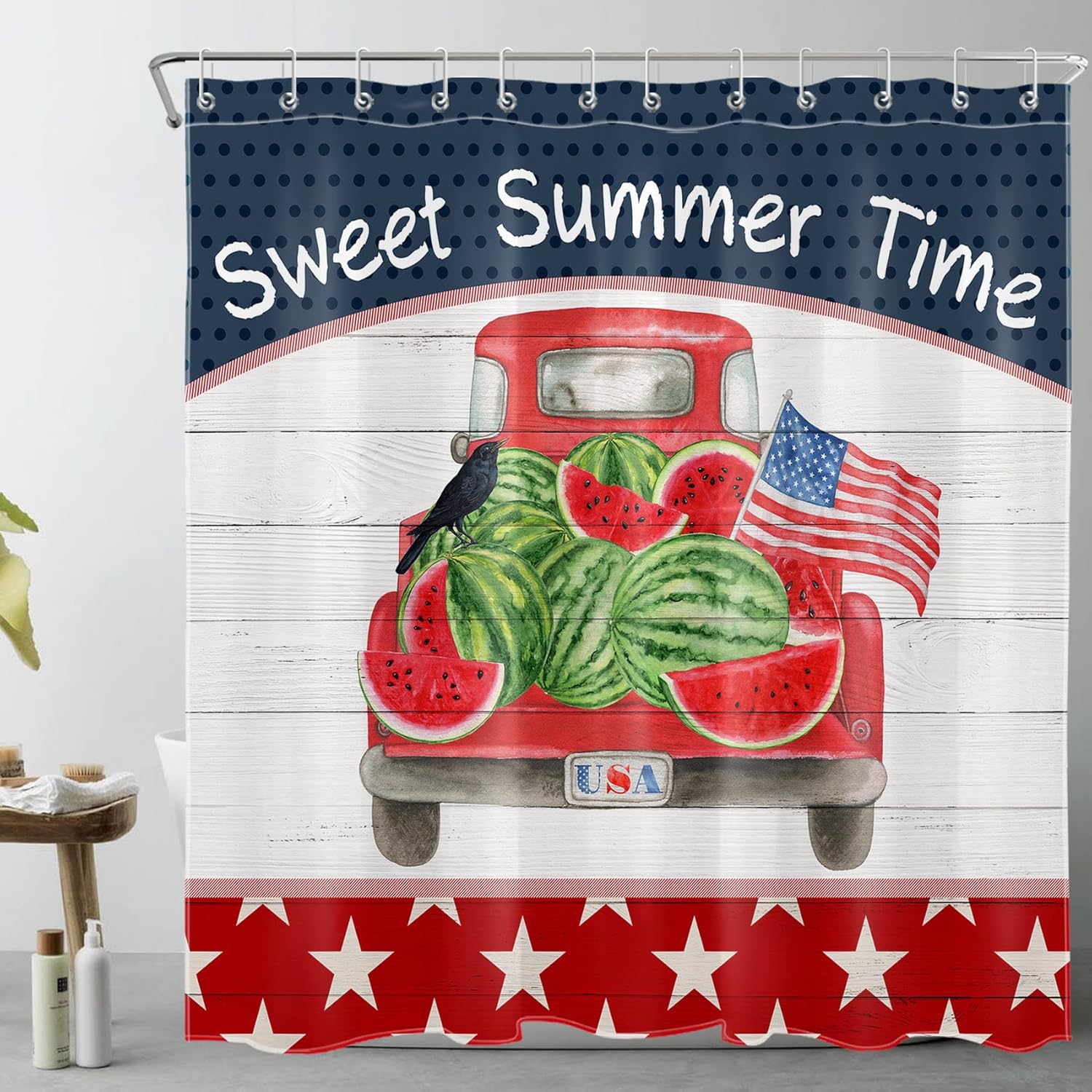 ECOTOB USA American Flag Independence Shower Curtain