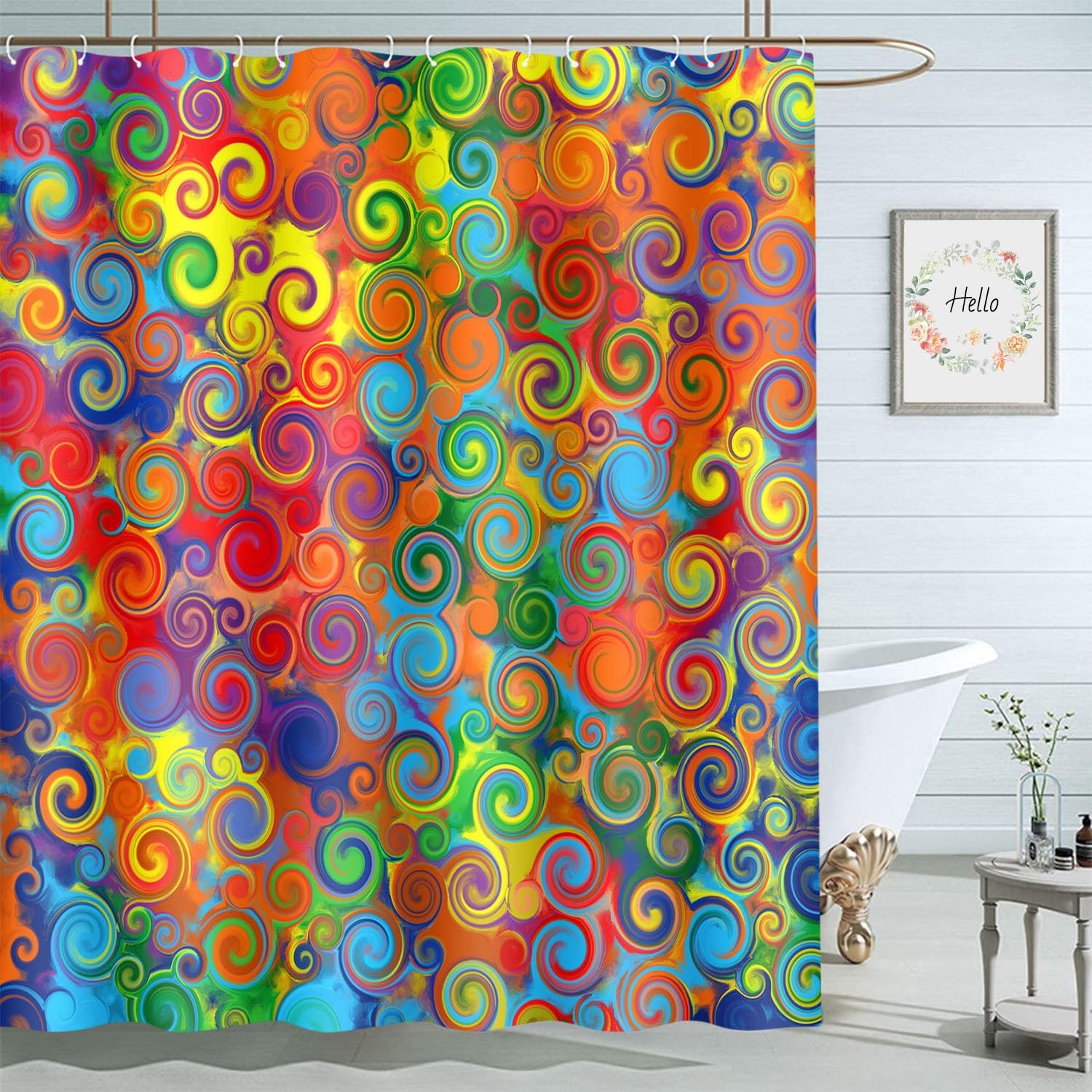 Rainbow shower curtain 72x72 inches 12 hooks perfect bathmat
