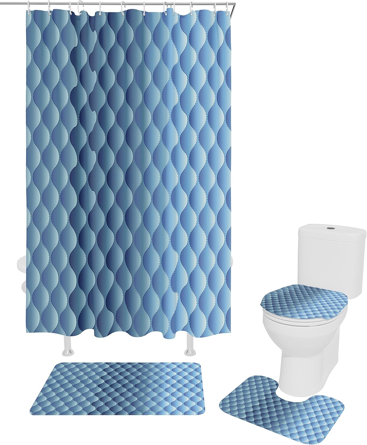 ZOE GARDEN Gradient Blue Bathroom Set 72x72-inch Showers More