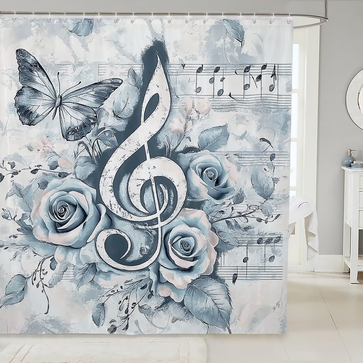 72x72 Music Notes Blue Bath Curtain