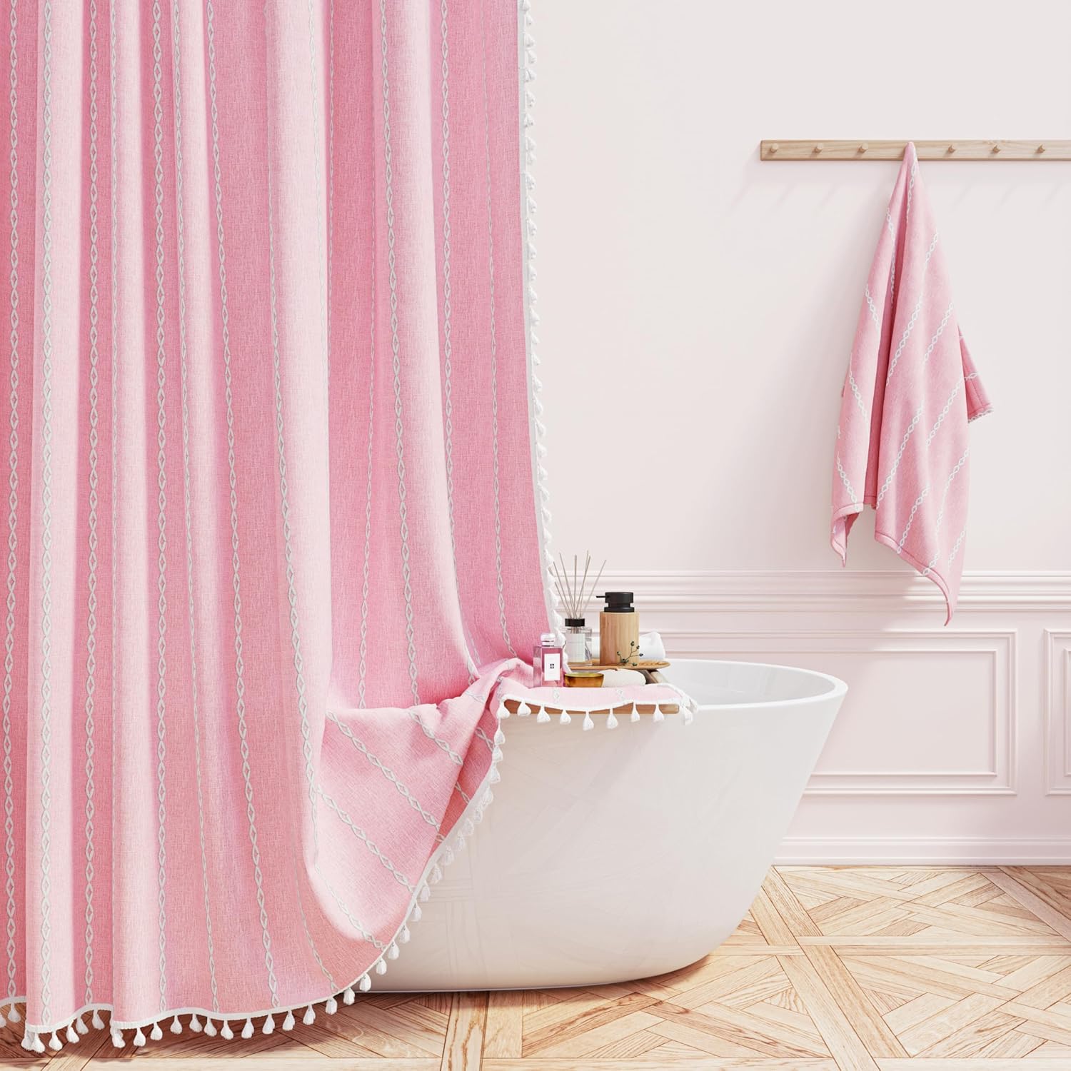 96-Inch Boho Farmhouse shower curtain with tassel water-resistant for home