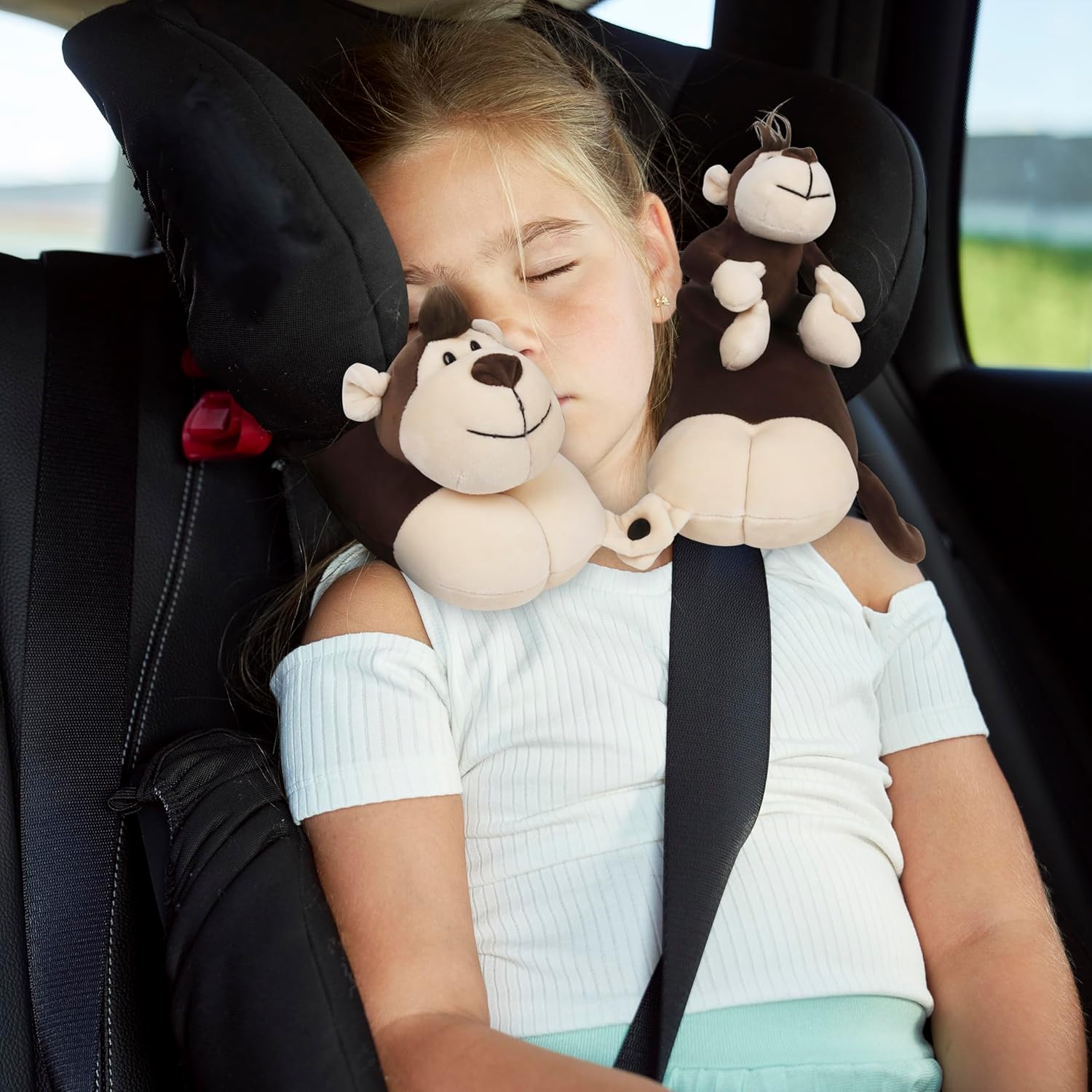 Kids Neck Pillow with Monkey Stuffed Animal for Travel