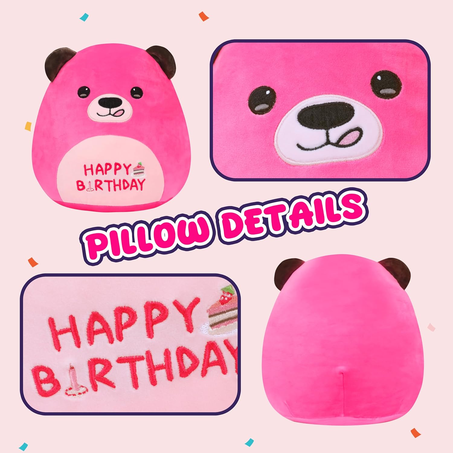 Mishmallow 12 Birthday Bear Plush Pillow Hot Pink