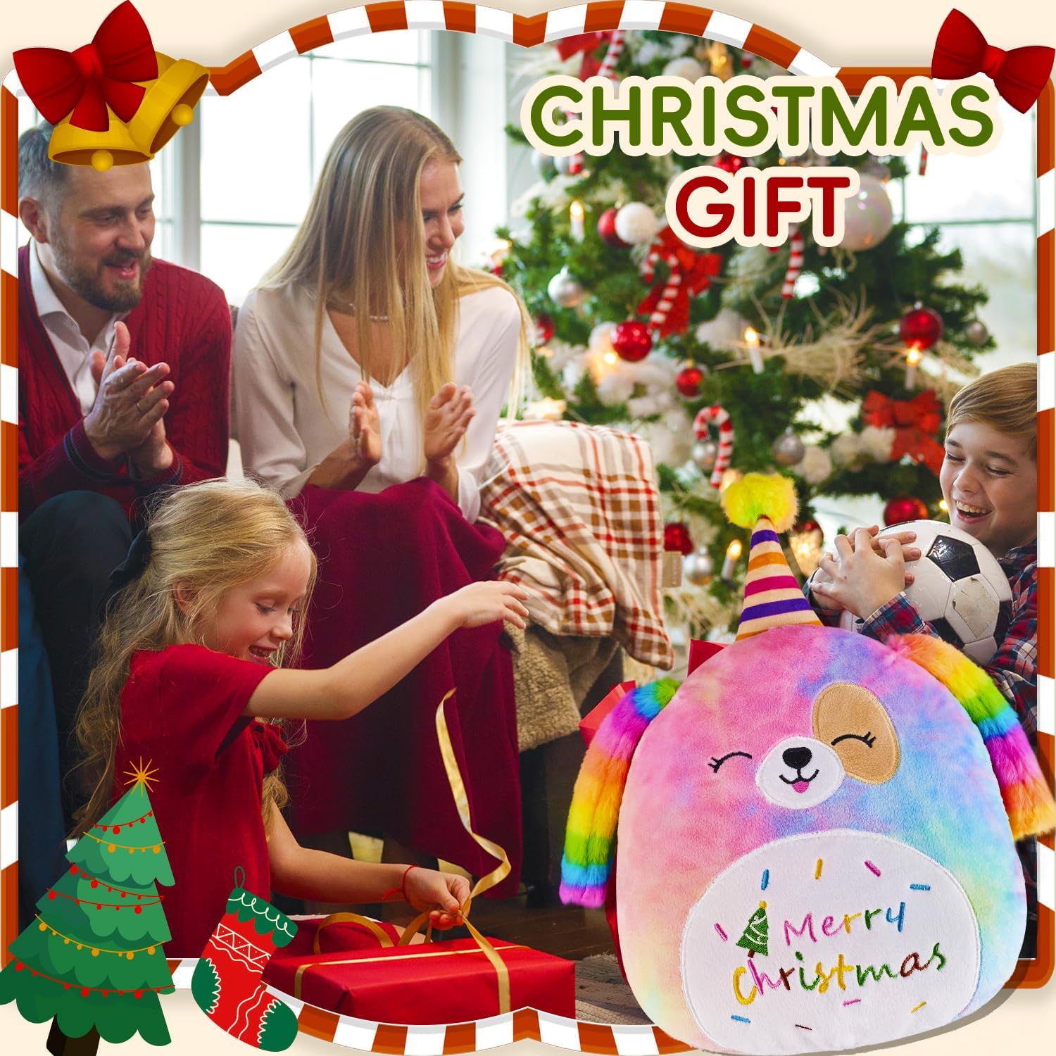 Magic 12 Plush Pillow for Dogs Christmaspackage with Merry Christmas Design