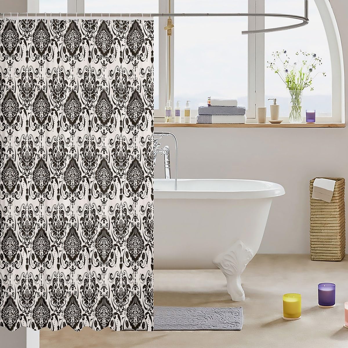 Feelyou Damask Pattern Kids Bath Shower Curtain Set 72x72 with Baroque Design