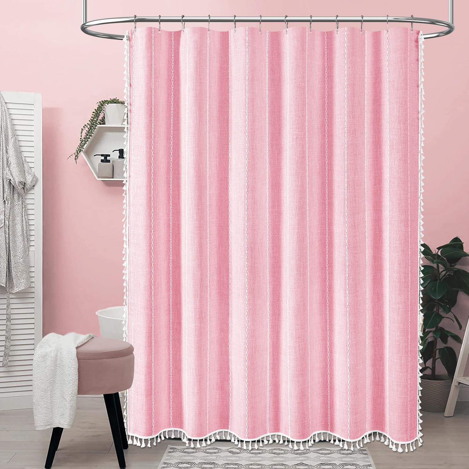 96-Inch Boho Farmhouse shower curtain with tassel water-resistant for home