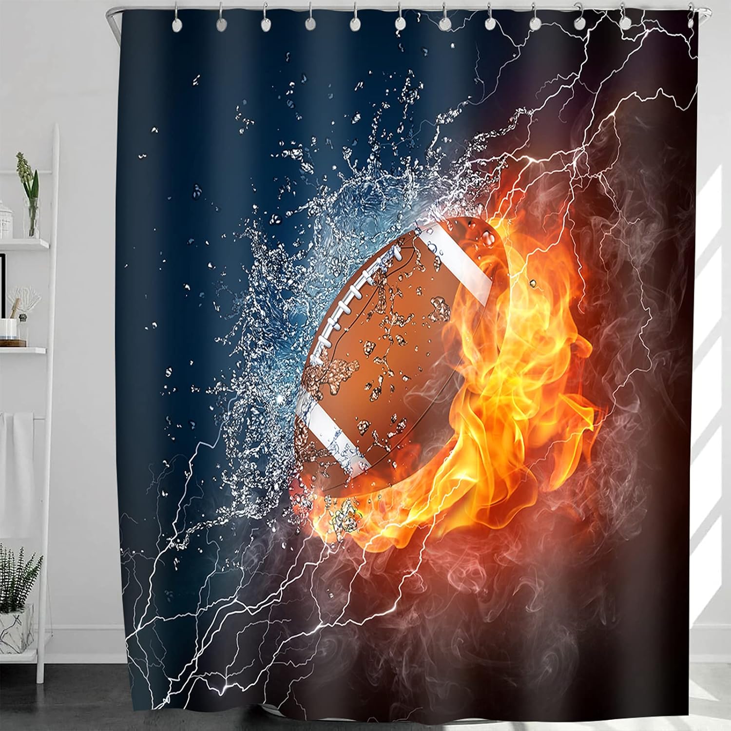 Abaysto Sports Rugby Football Splashing Lightning Shower Curtain