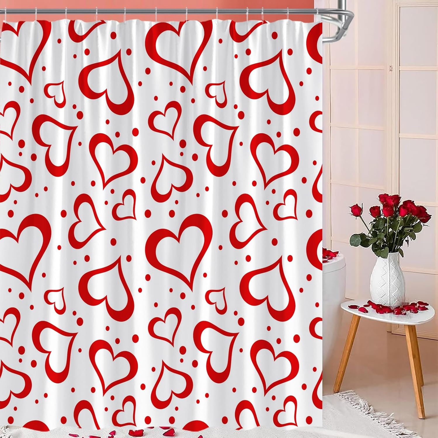 Romantic Valentines Love Heart Heavy Duty Showers Red Heart Polka Dots