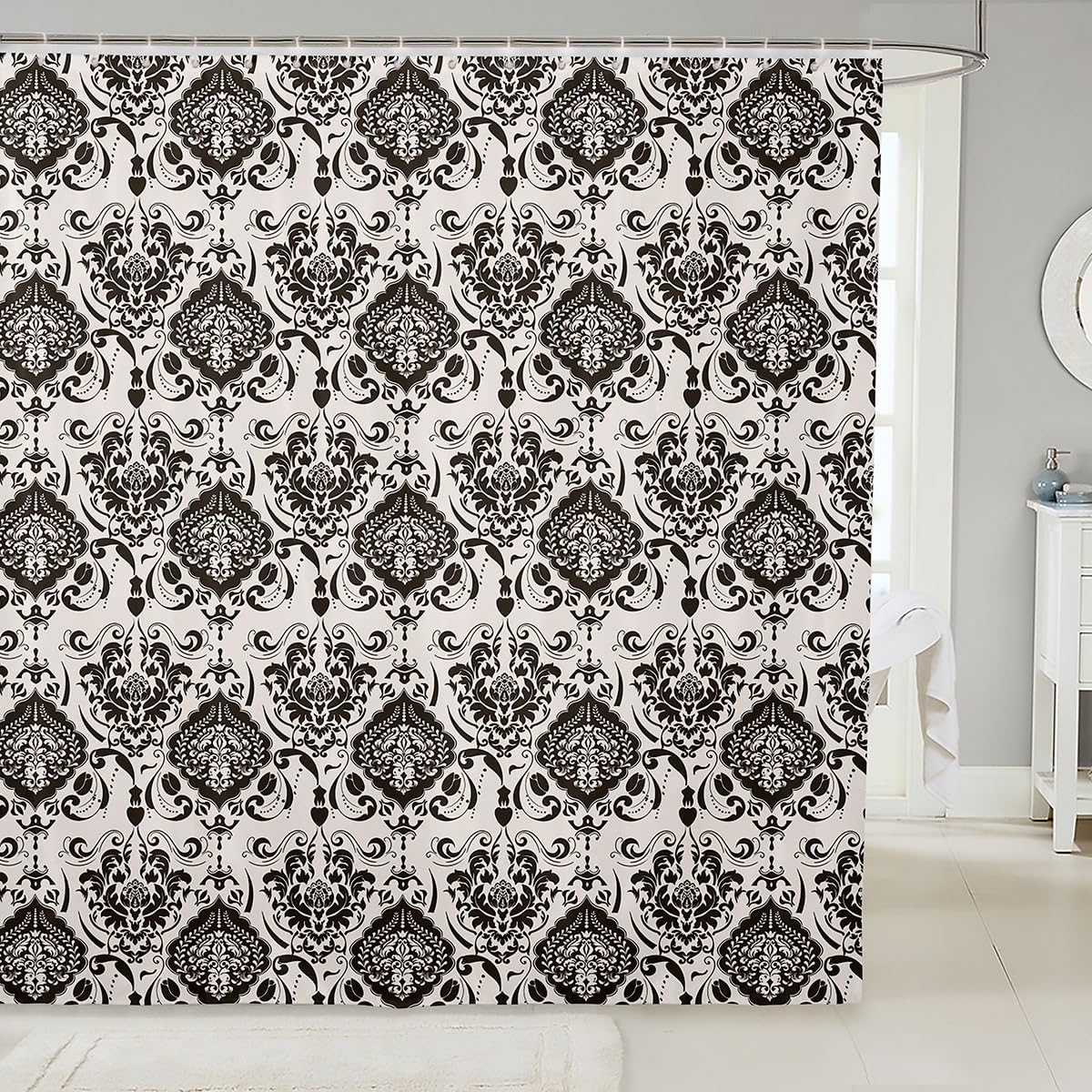 Feelyou Damask Pattern Kids Bath Shower Curtain Set 72x72 with Baroque Design