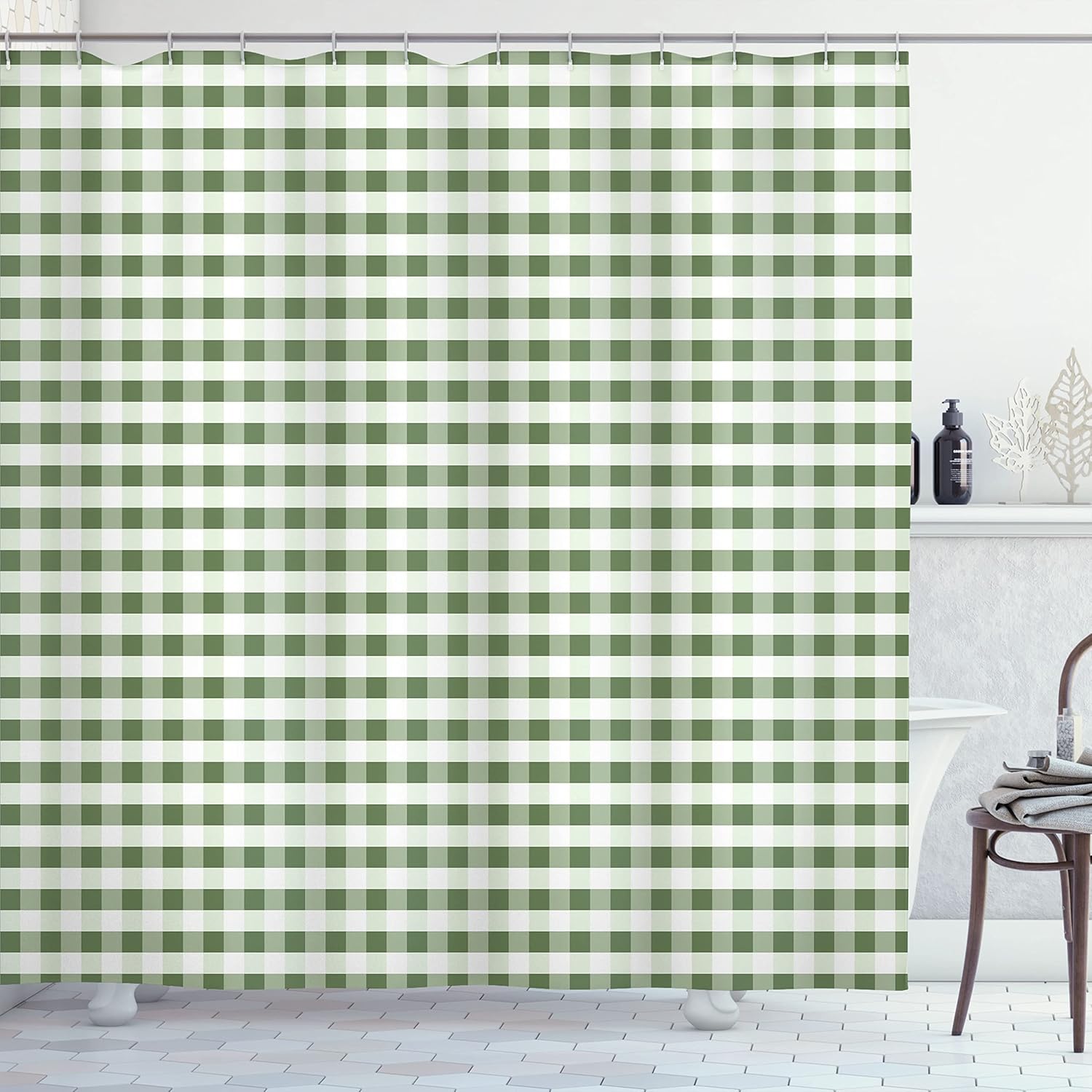 Ambesonne Checkered Shower curtain with Peacock Green Design